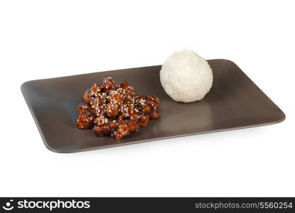 Roasted beef at sour-sweet sauce with rice