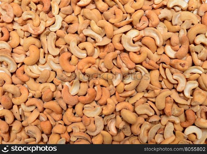 Roasted cashews nuts food texture pattern as background