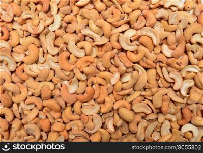 Roasted cashews nuts food texture pattern as background