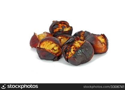 Roasted chestnuts isolated on white