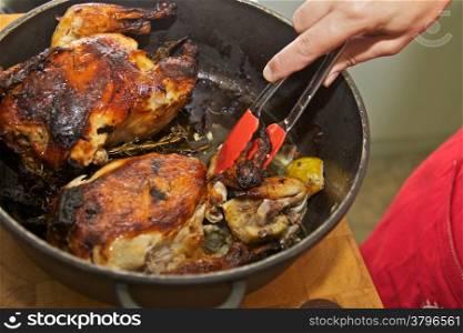 Roasted Chicken. Details of Pieces of Tasty Roast Chicken