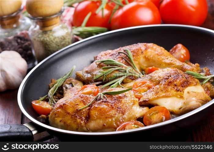 roasted chicken legs with vegetable and herbs