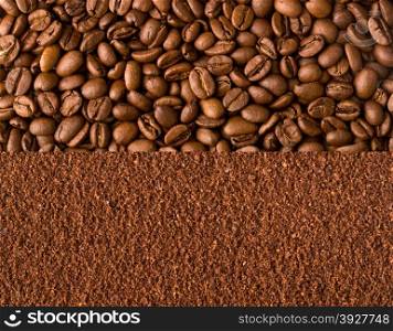 roasted coffee beans and ground coffee, can be used as a background