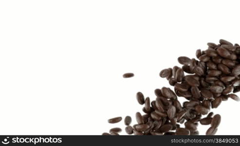 Roasted Coffee beans falling and mixing with slow motion