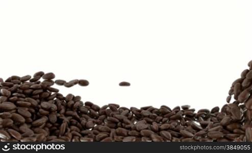 Roasted Coffee beans falling and mixing with slow motion