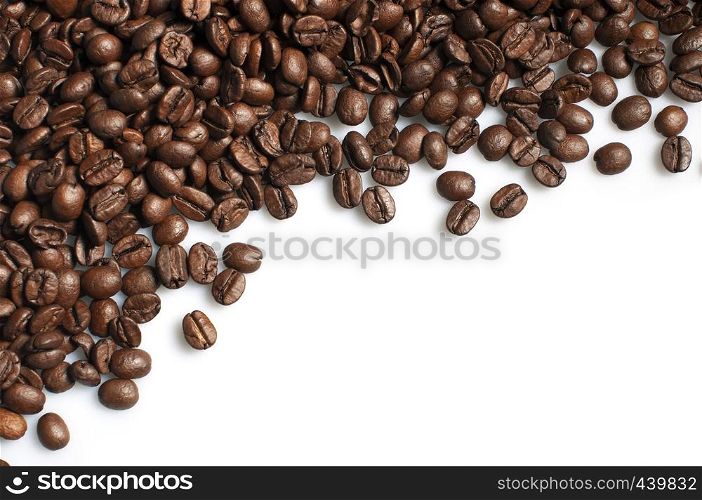 Roasted coffee beans frame on white