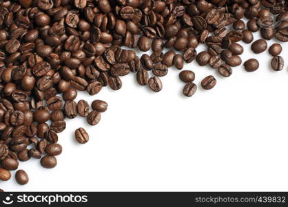 Roasted coffee beans frame on white