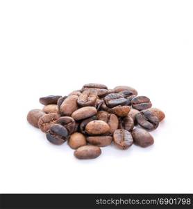 Roasted coffee beans isolated over white background