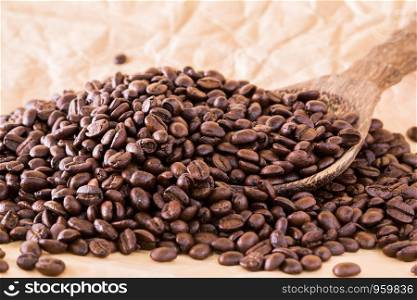 Roasted coffee beans piled together