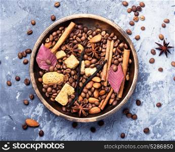 roasted coffee beans. roasted coffee beans and spices for coffee