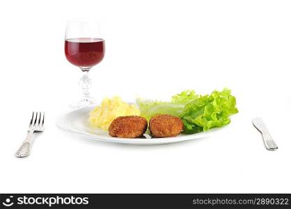 roasted cutlets of pork with potato and red wine