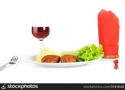 roasted cutlets of pork with potato and red wine
