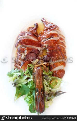 Roasted duck Chinese style, isolated on white