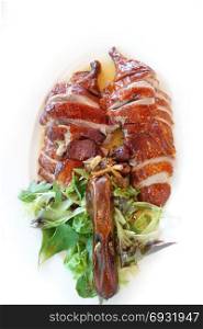 Roasted duck Chinese style, isolated on white