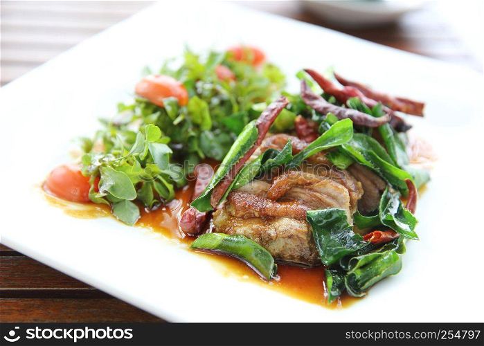 Roasted duck fillet with berry sauce and chilli