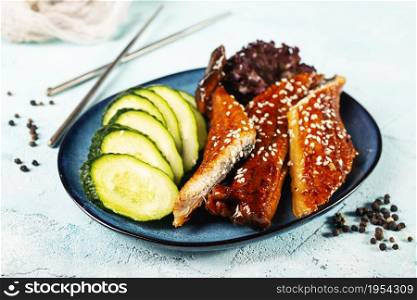 roasted eel with sause. Kabayaki.Japanese food.