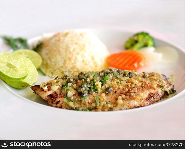 roasted fish served with fried rice