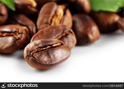Roasted gourmet coffee isolated on white background