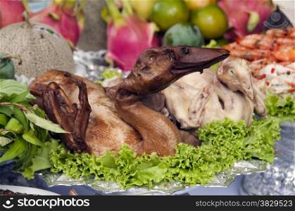 roasted hole duck with salad in Thailand