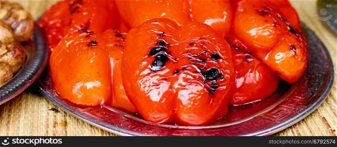Roasted pepper with salt. Food top view