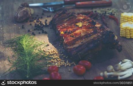 Roasted pork ribs herbs