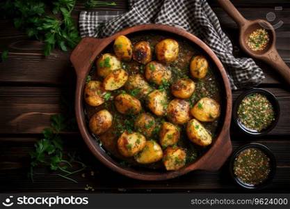 Roasted potatoes. Baked potato with with herb and olive oil.