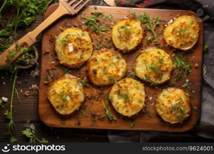 Roasted potatoes. Baked potato with with herb and olive oil.