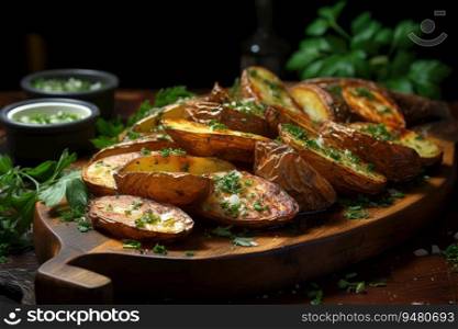 Roasted potatoes tasty food. Generative AI