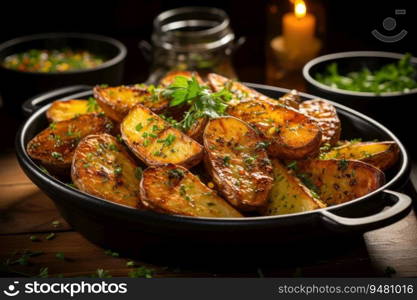 Roasted potatoes tasty food. Generative AI