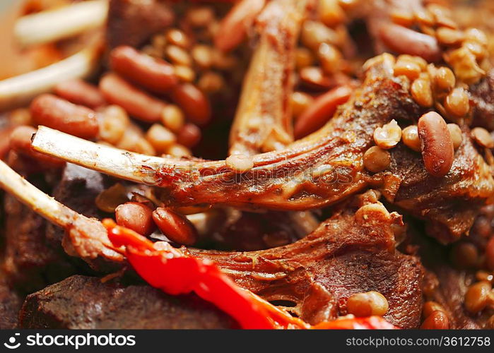 Roasted ribs and vegetables