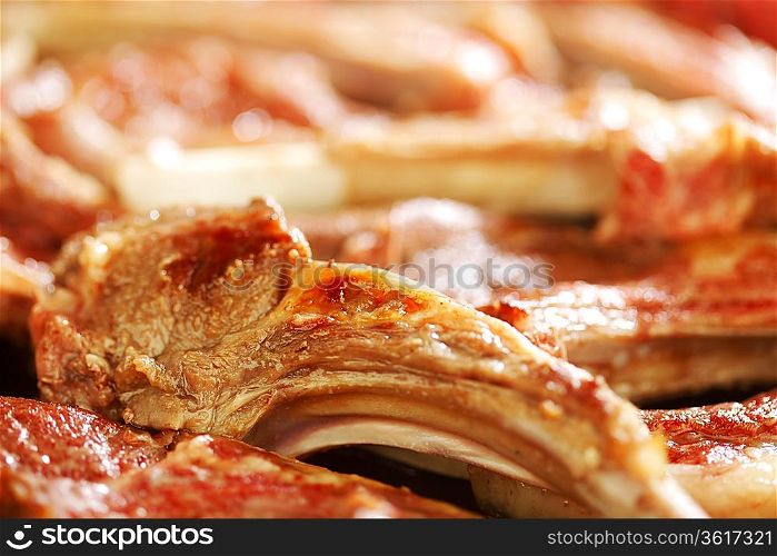 Roasted ribs on pan