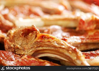 Roasted ribs on pan
