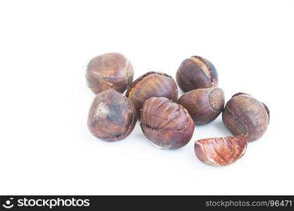 Roasted sweet chestnuts isolated on white background