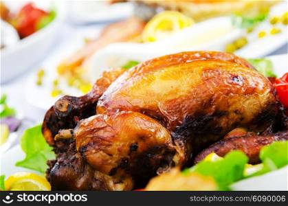Roasted turkey on the festive table