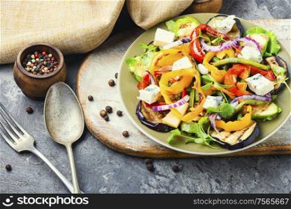 Roasted vegetables.Grilled pepper, eggplant and zucchini salad.Vegetable grilled salad. Grilled vegetables salad