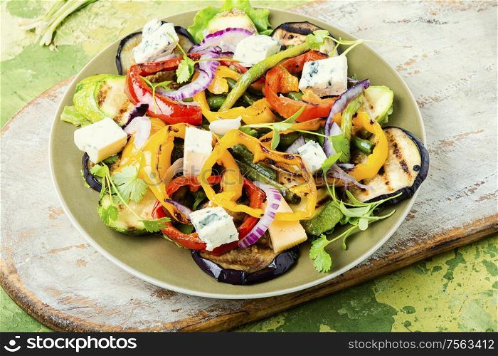 Roasted vegetables.Grilled pepper, eggplant and zucchini salad.Vegetable grilled salad.Healthy food. Grilled vegetables salad