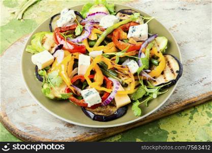 Roasted vegetables.Grilled pepper, eggplant and zucchini salad.Vegetable grilled salad.Healthy food. Grilled vegetables salad