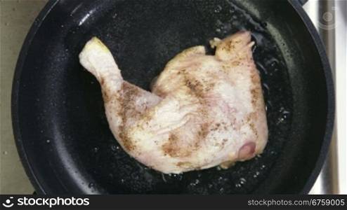 Roasting Chicken Leg In Frying Pan