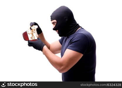 Robber wearing balaclava isolated on white