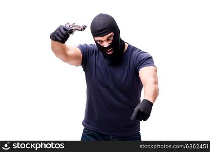 Robber wearing balaclava isolated on white