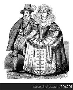Robert Carr, Earl of Somerset and Lady Essex, his wife, vintage engraved illustration. Colorful History of England, 1837.