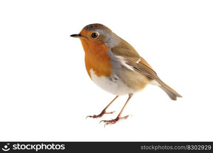 Robin on a white backgound. Cute bird. Generative AI