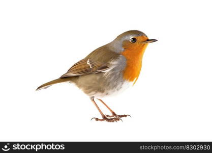 Robin on a white backgound. Cute bird. Generative AI