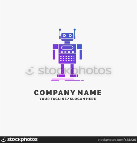 robot, Android, artificial, bot, technology Purple Business Logo Template. Place for Tagline.. Vector EPS10 Abstract Template background