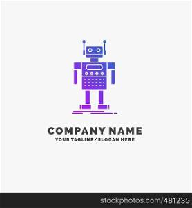 robot, Android, artificial, bot, technology Purple Business Logo Template. Place for Tagline.. Vector EPS10 Abstract Template background