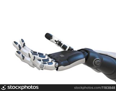 Robot android hand isolated on white. 3D illustration. Robot android hand isolated on white
