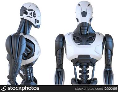 Robot android isolated on white. Clipping path included. 3D illustration. Robot android isolated on white