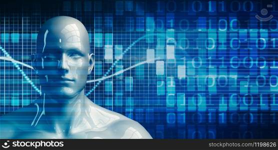 Robot Android Man Using Data Analytics Technology Concept Background. Robot Android Man Using Data Analytics Technology