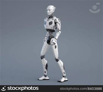 Robot android posing on a gray background. 3D illustration. Robot android posing on a gray background