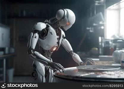 robot assistant washes dishes in the kitchen generative ai.